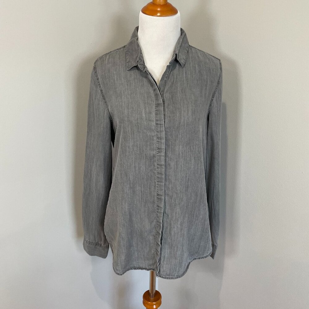 Alexander Jordan Women’s Gray Tencel Hi-Lo Button-Down Blouse